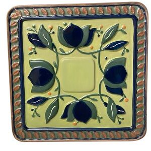 Rare Mikasa Arabella Square Trivet Hot Plate Ceramic Embossed Motifs Decorative